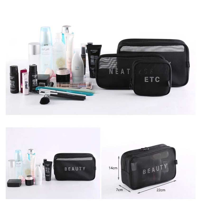 MMM Tas Kosmetik Traveling Model Jaring Transparan Pouch Travel Make Up Bag Organizer Dompet Kosmetik Toiletry Pouch Kosmetik Portable Murah Import