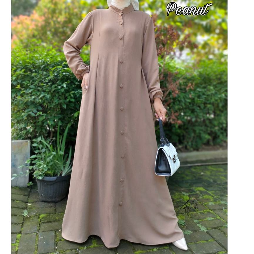 Gamis Crinkle Airflow Basic Kancing / Dress Basic Crinkle Airflow Mewah By Delanijab