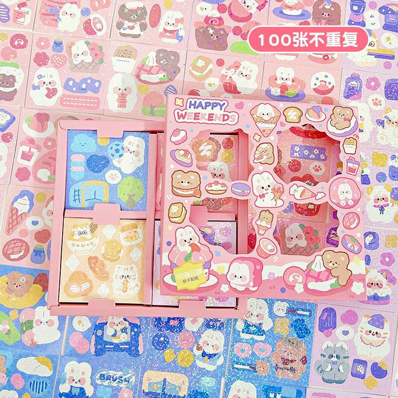 

100lembar dan 25 lembar sticker glitter viral New arrival sticker lucu hiasan kado gift fancy korea