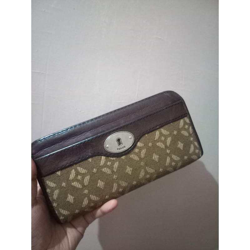 preloved dompet panjang fossil maddox pecan auntentic vintage