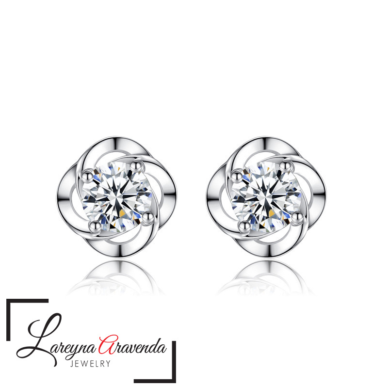 Anting Wanita Titanium Model Bunga Kristal Crystal Anti Karat Non Alergi AT020