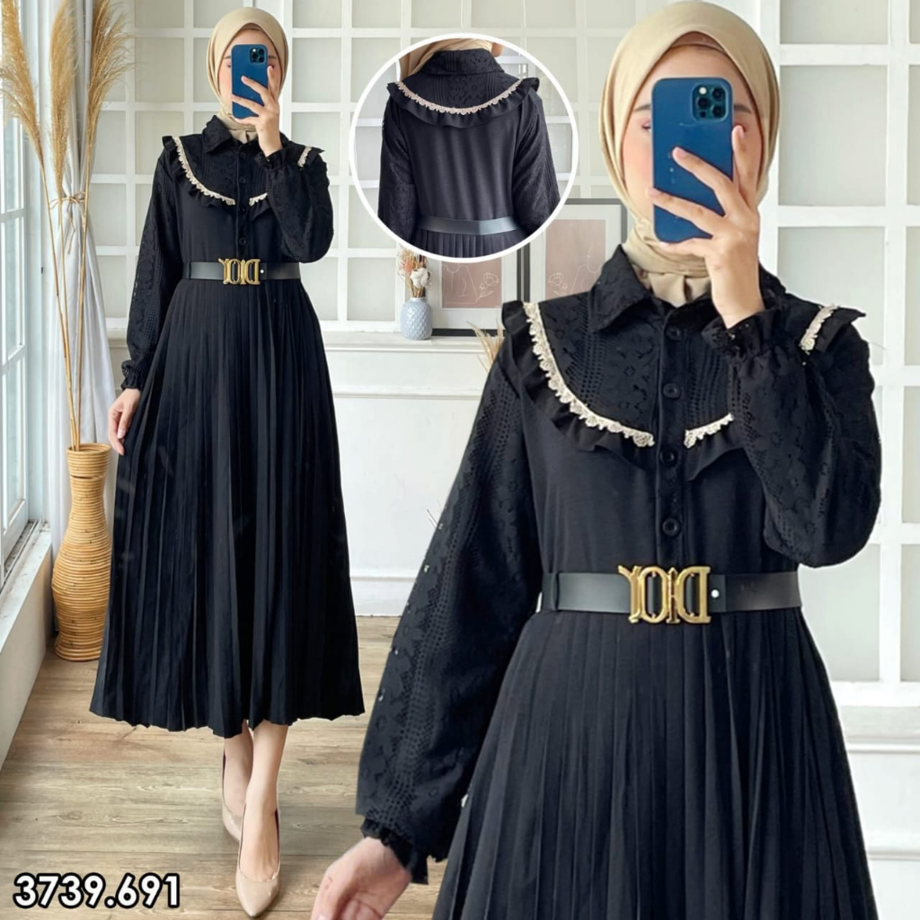 Midi Dress Ayura Best Seller Long Tunic Crinkel Mix Bordir Malika