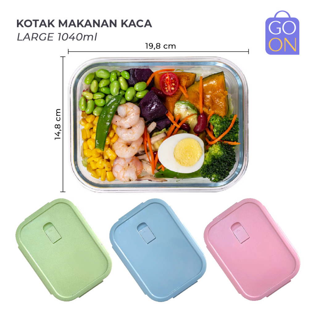 [LARGE 1040ml] Kotak Makanan Kaca Tahan Panas &amp; Dingin (Freezer) - Oven &amp; Microwave Safe - Glasslock Anti Bocor