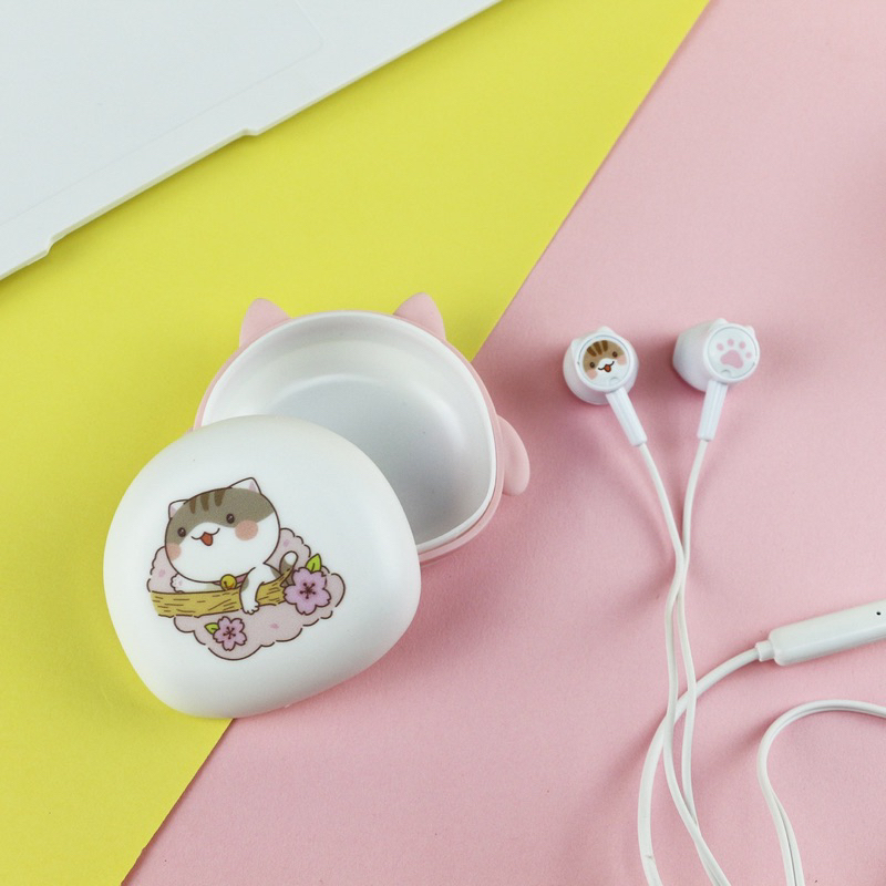 [ KI 353 ] Set Headset Earphone karakter  CAT SERIES + Wadah penyimpanan Earphone Motif in ear