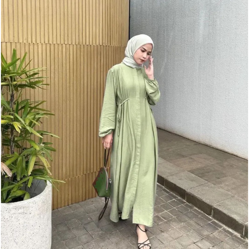 HAZZEL DRESS POLO LINEN dress kekinian / gamis busui friendly