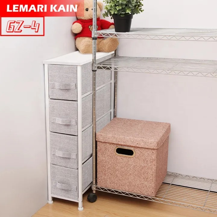 Lemari Aesthetic Lemari Minimalis Sisi Ranjang Tempat tidur 4 Laci Kecil Lemari Penyimpanan Murah Serbaguna Lemari GZ kKain Linen