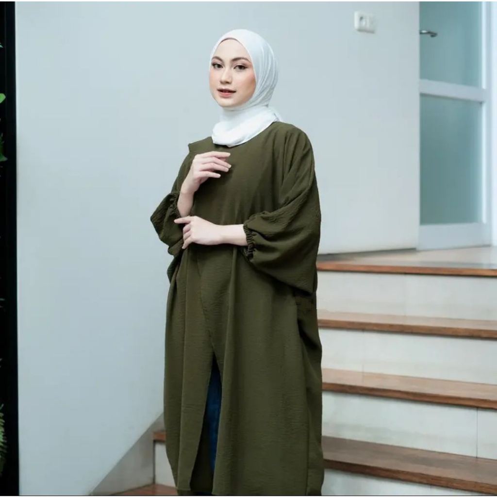 TUNIK SILANG BAHAN AIRFLOW CRINCLE CRINCKLE WANITA MUSLIMAH BTCSOLO