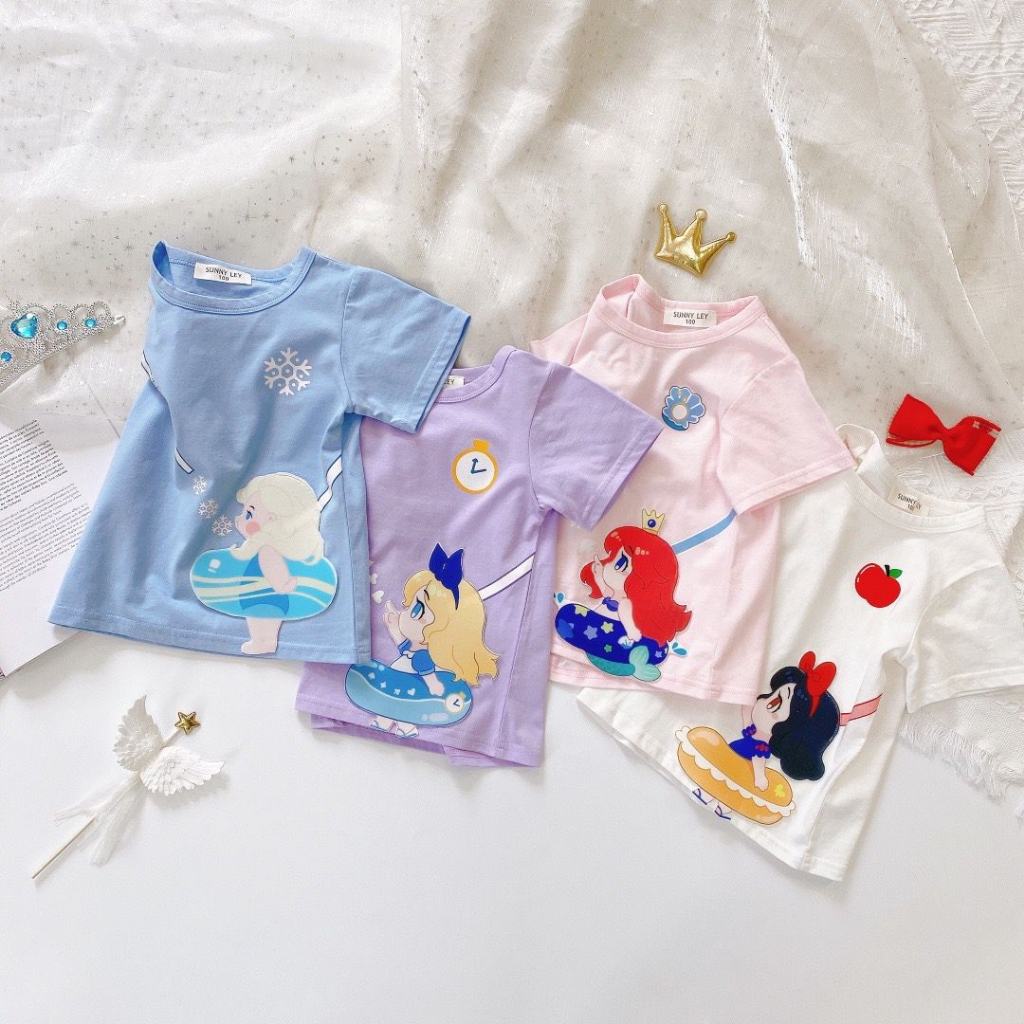 Kaos Anak Perempuan Lengan Pendek Motif Princess 3D Sling Fashion Import