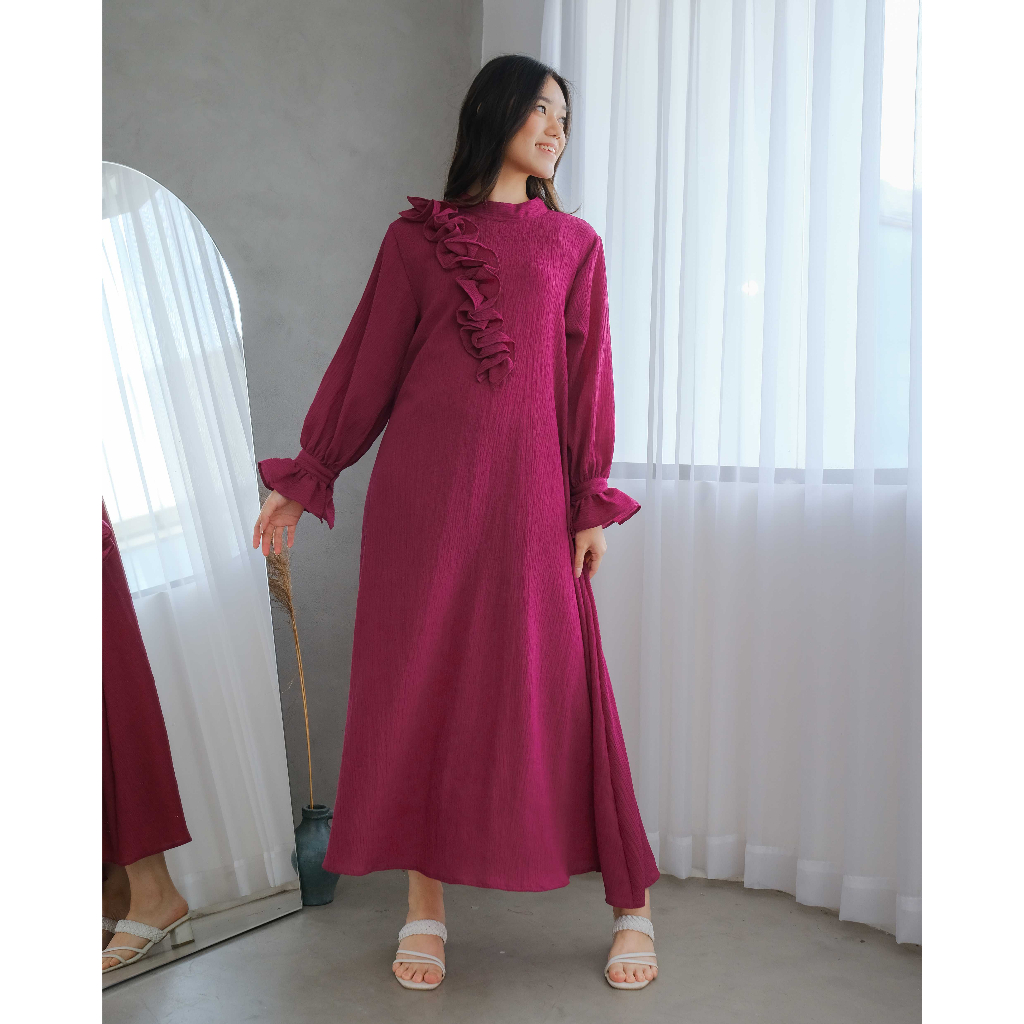 Mayoutfit Vezy Mididress | Dress Gamis Flowy Frill Kerut-4