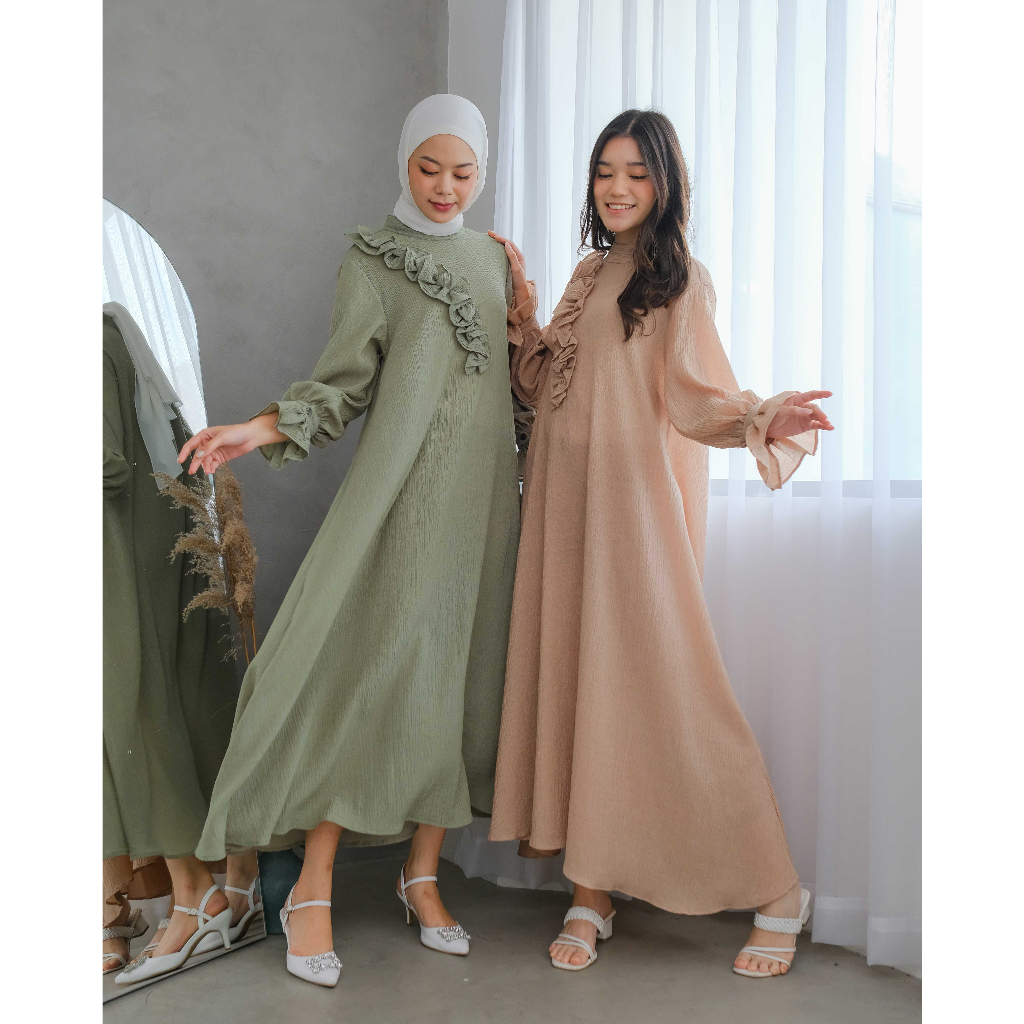 Mayoutfit Vezy Mididress | Dress Gamis Flowy Frill Kerut