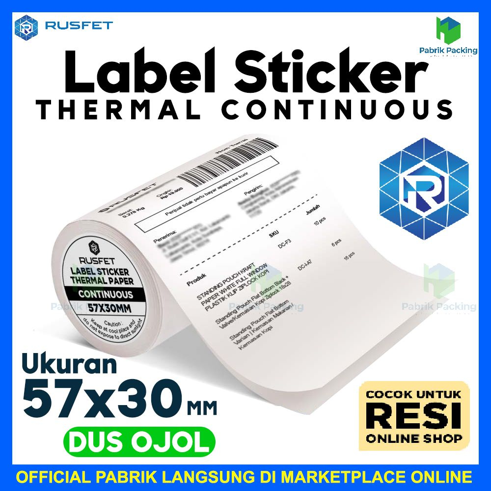

Label sticker stiker thermal continuous rusfet 57x30 lebel dus ojol