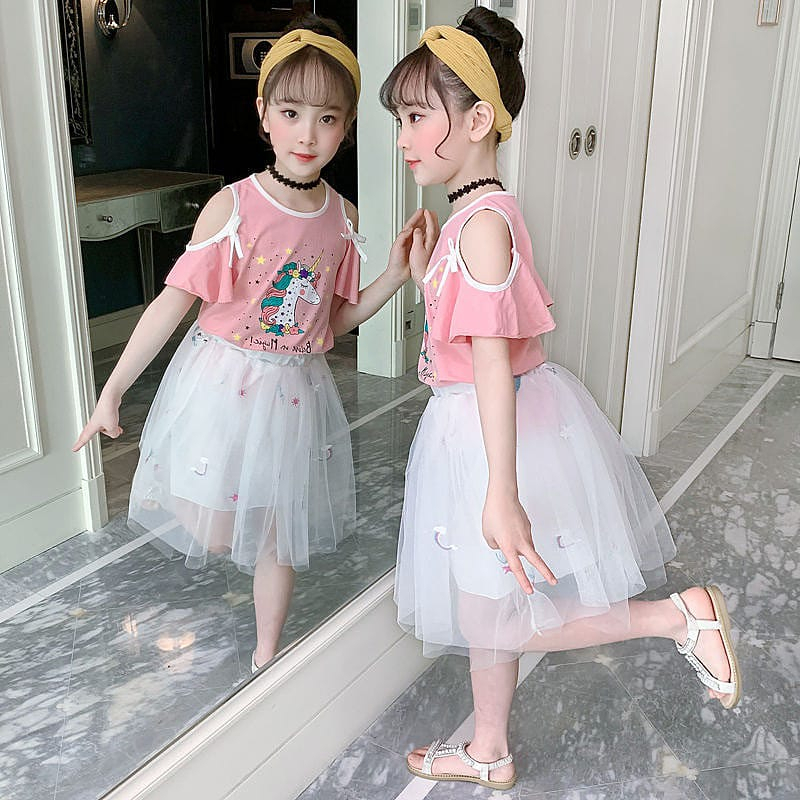 Setelan Rok Tutu Anak Perempuan Unicorn Magic Pink White