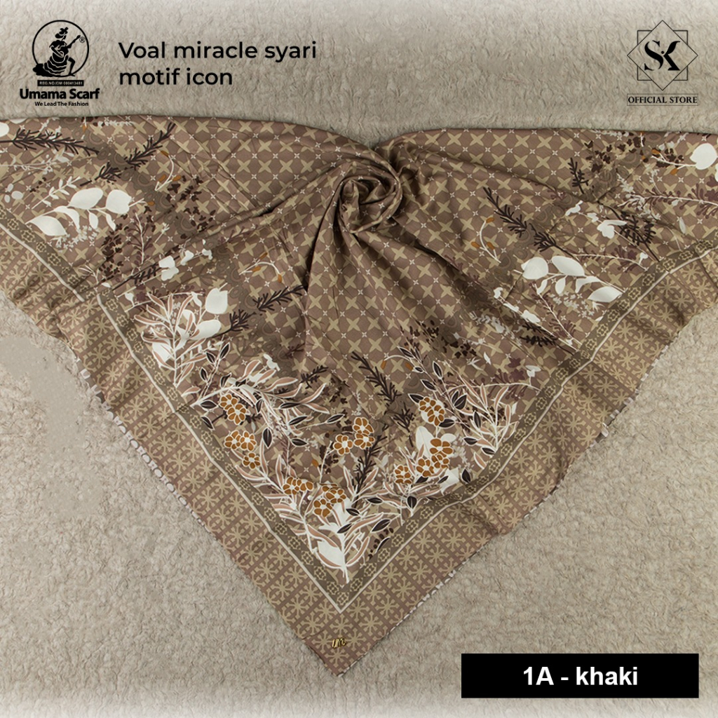 Jilbab Umama Voal Miracle syari motif LOGO UM GOLD 130x130cm