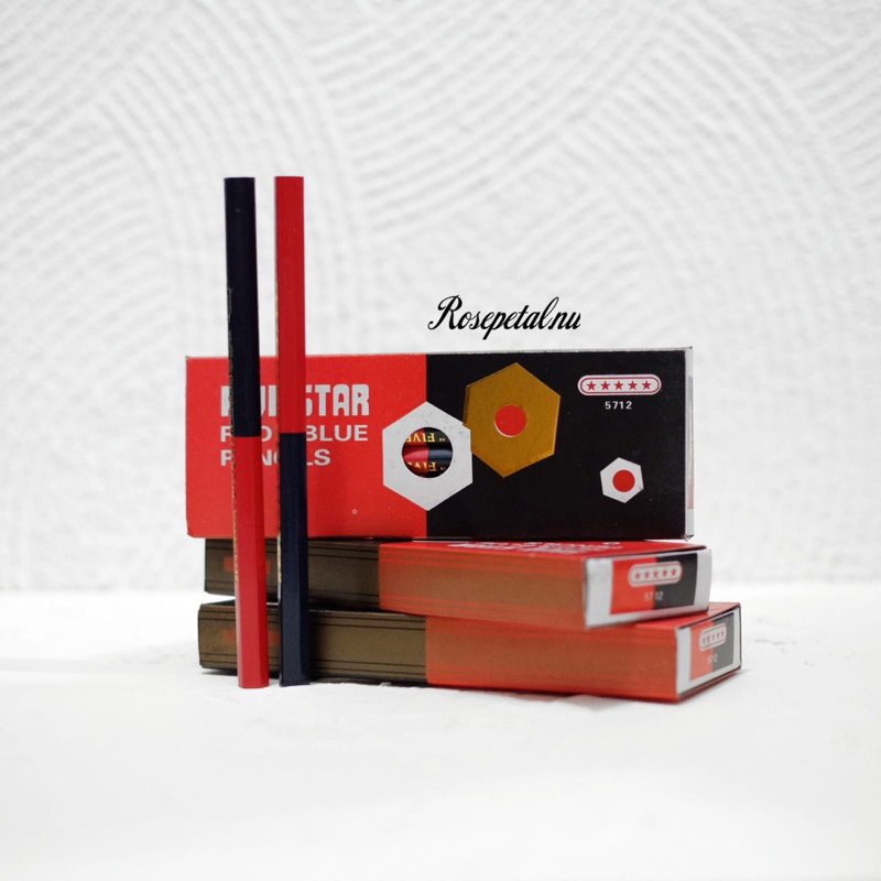 1 BOX isi 12 pensil pola kain/ Five Star Red and Blue Pencil / Pensil Merah Biru Besar / Pensil Pola Merah Biru