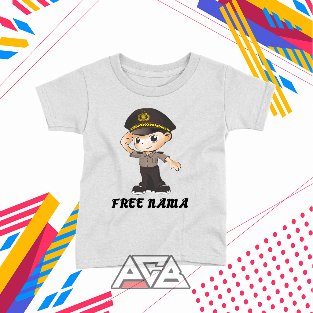 KAOS ANAK LAKI-LAKI DAN PEREMPUAN GAMBAR POLISI ANAK + FREE NAMA