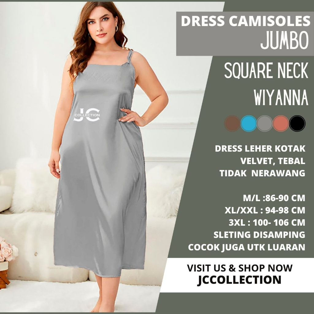 Tanktop Jumbo / Long Dress Camisoles Jumbo sexy Saten  Tali kecil Wanita Gaya Korea  Wiyanna JCCollections