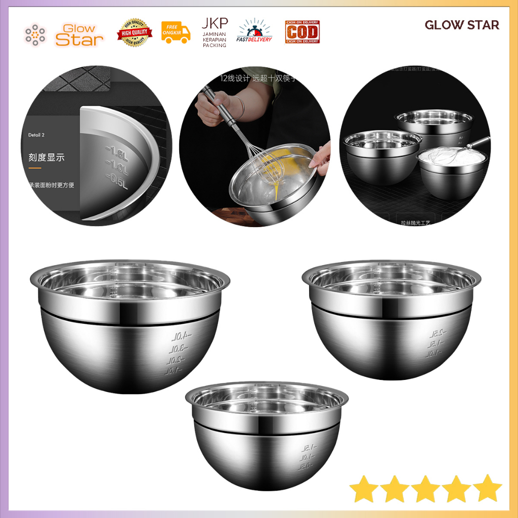 BM Mixing bowl baskom Premium Stainless Steel super tebal baskom adonan telur baking bakery Mangkok food grade telur tepung membuat kue