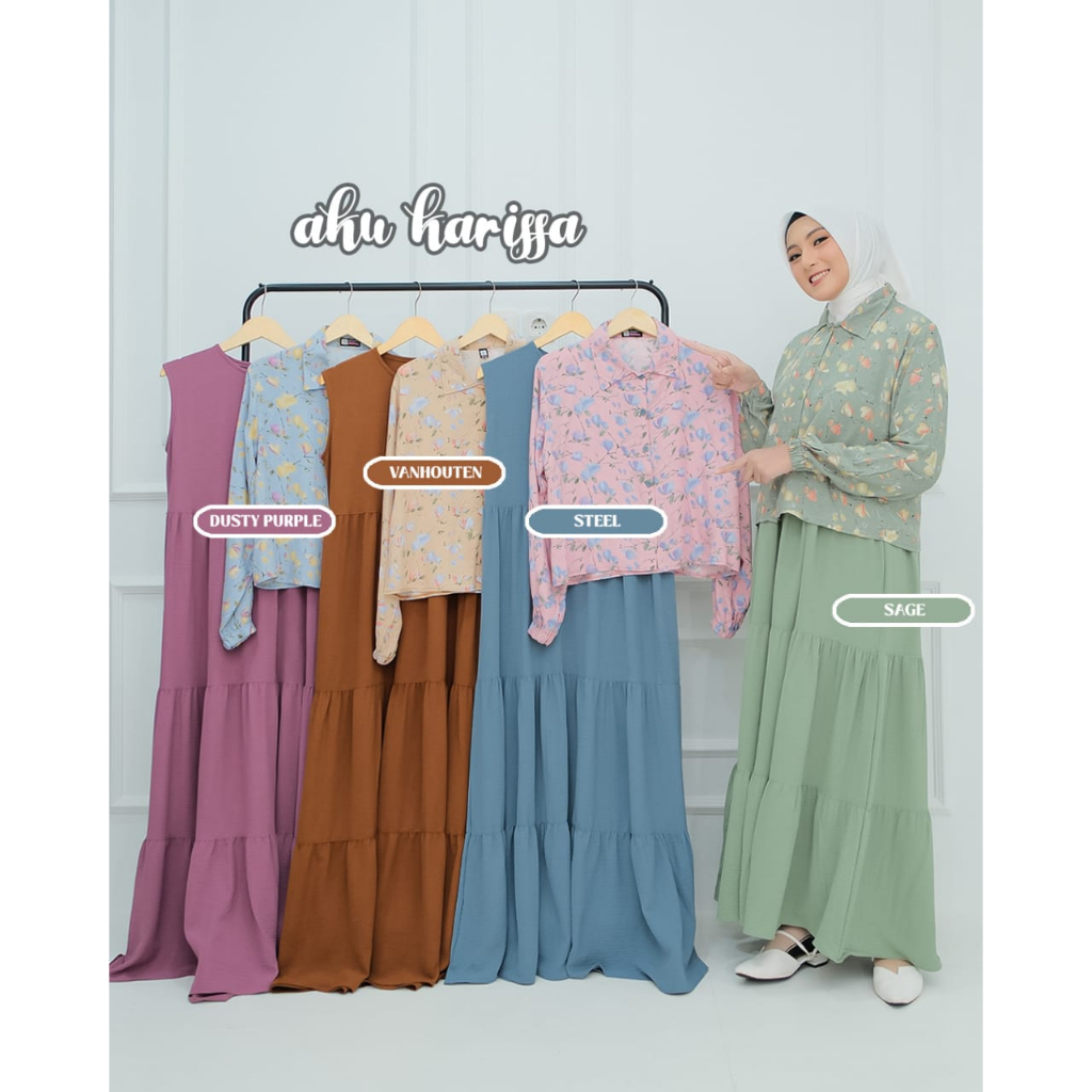 KANIFA AKU KARISSA DRESS MIX OUTER CROP TOP POLOS DAN MOTIF KEKINIAN GAMIS KASUAL REMAJA WANITA IBU IBU UPDATE MASA KINI