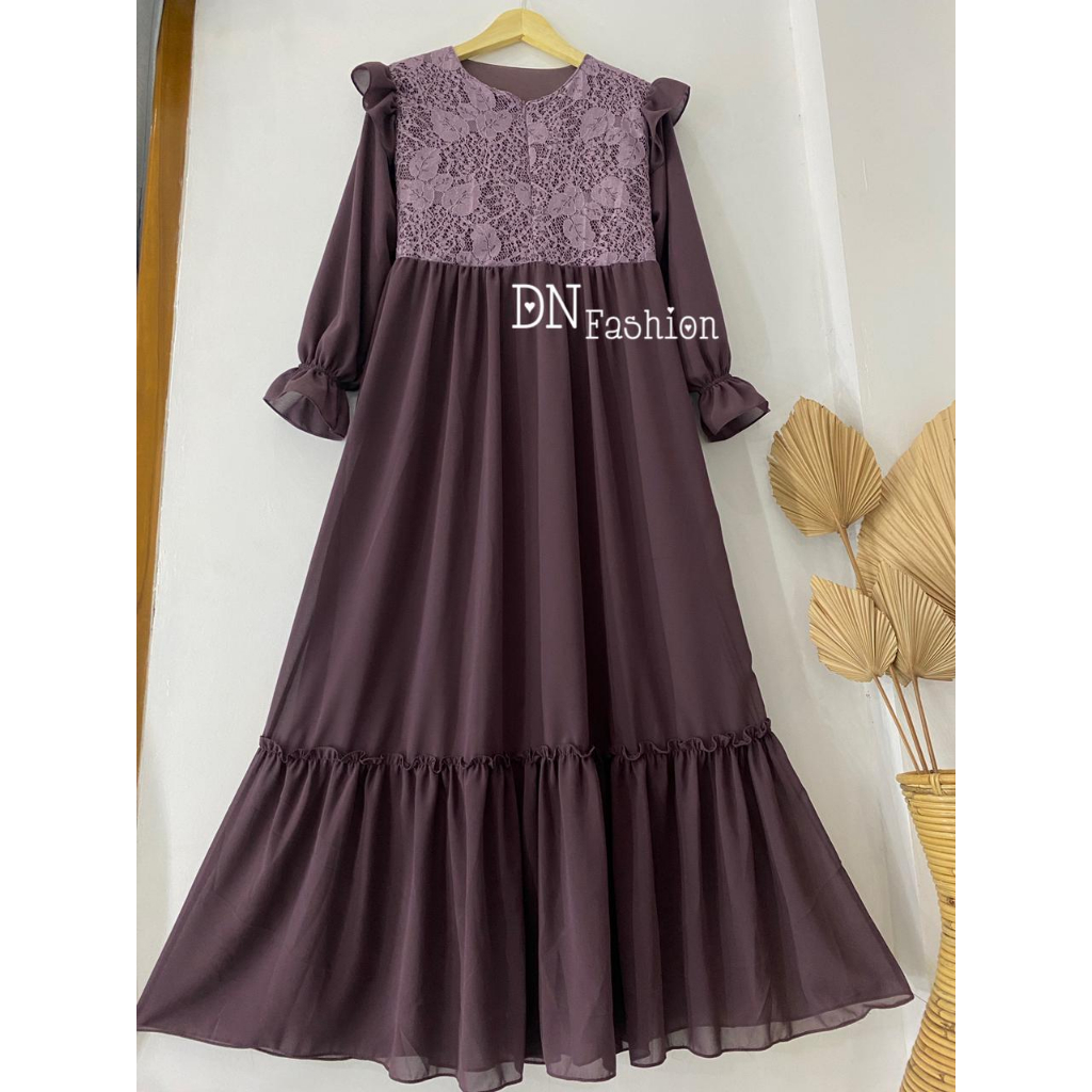 Gamis Ceruty Babydoll Mix Brukat Cantik / Gamis Terbaru Ceruty Brukat Depan Saja