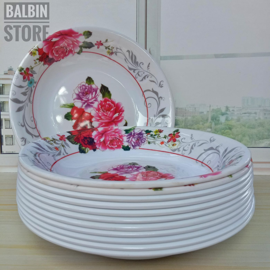 PROMO 6.PCS PIRING MAKAN MELAMINE WARE UKURAN BESAR 23.CM MOTIF RED ROSE FOOD GRADE