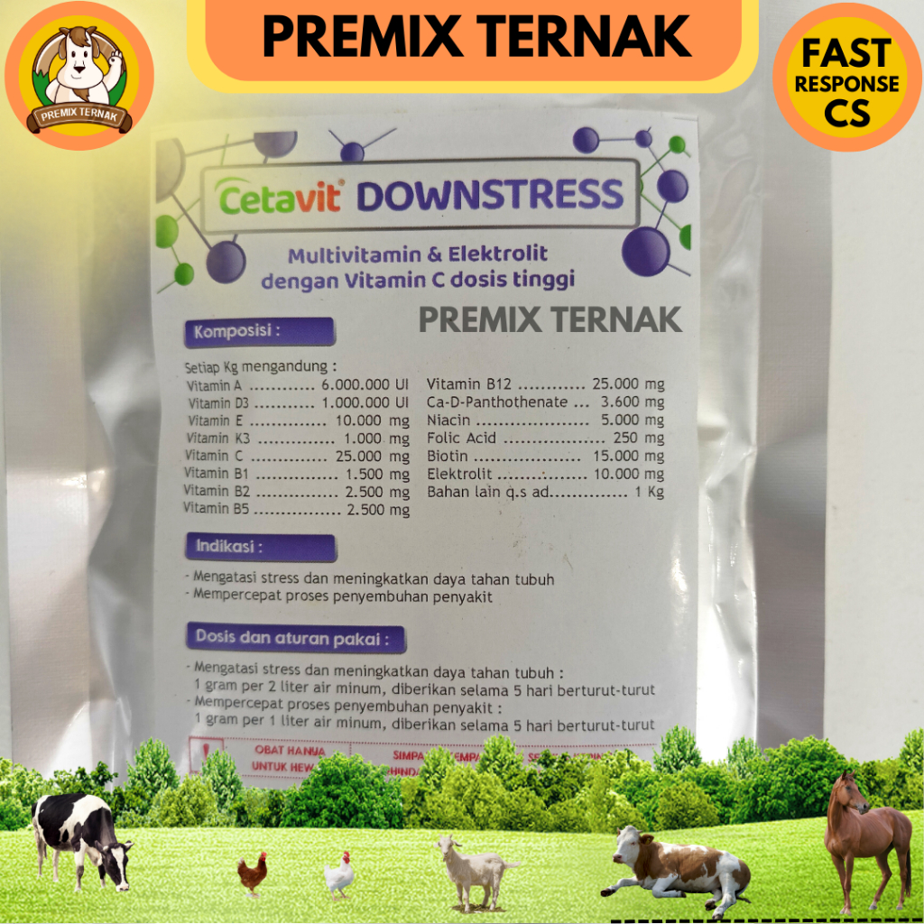 CETAVIT DOWNSTRESS 100gr - Multivitamin Untuk Mengatasi Stress Pada Unggas ayam bebek dll  - Cetavit Downstress - Bukan Vita Stres