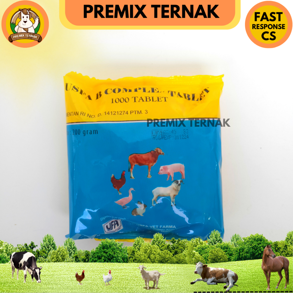 USFA B COMPLEX Tablet - Vitamin B Komplek Meningkatkan Pertumbuhan Produksi Susu Nafsu Makan Sapi Kambing Ayam Unggas