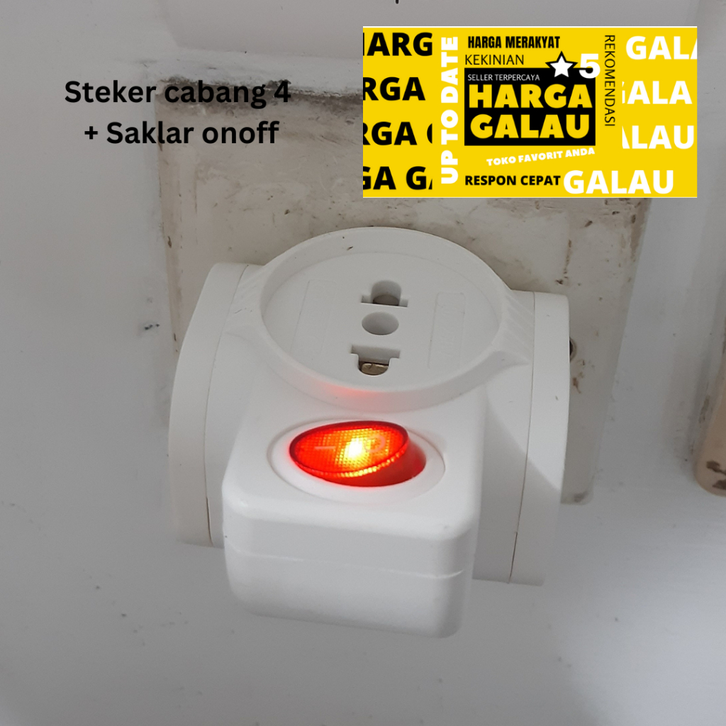 steker cabang 4 + saklar onoff led sudah SNI T multi arde colkan empat lubang