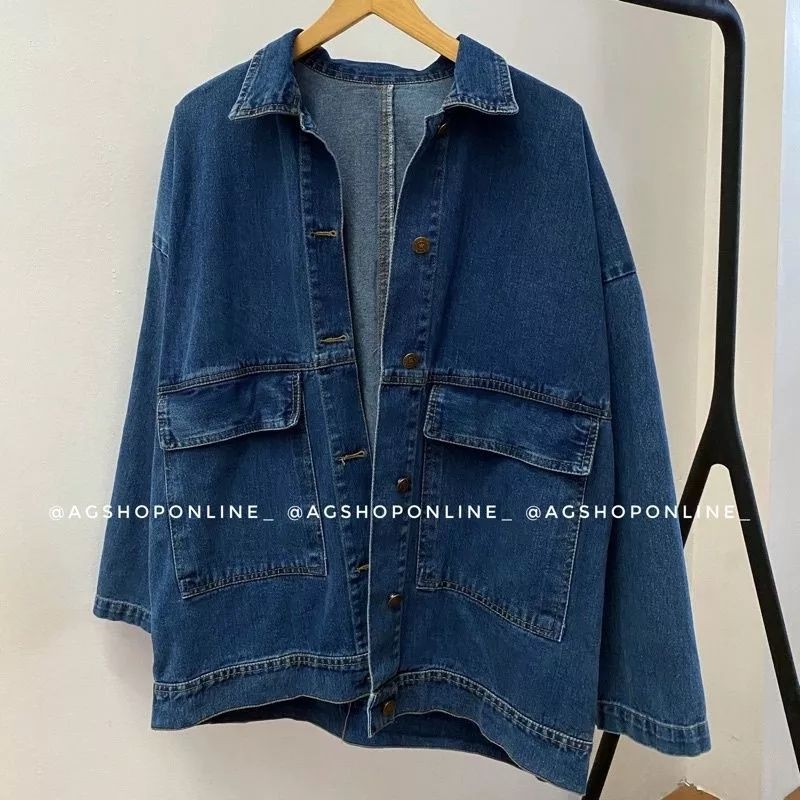 Tamstore Jaket Jeans Denim Wanita Oversize