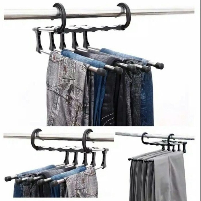 BISA COD MAGIC HANGER 5 IN 1 STAINLESS - GANTUNGAN BAJU HANDUK CELANA LIPAT HANGER 5 IN 1 STAINLESS HANGER