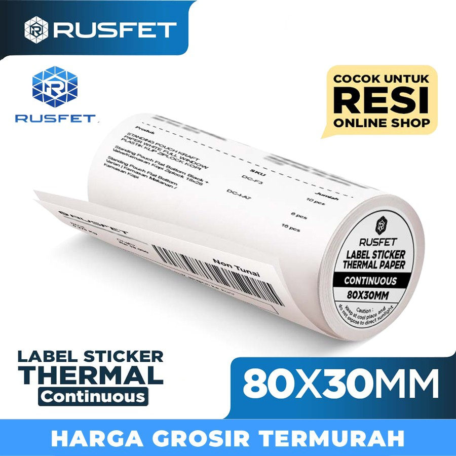 

Label Sticker Thermal CONTINUOUS 80x30 mm Rusfet Barcode Resi Online