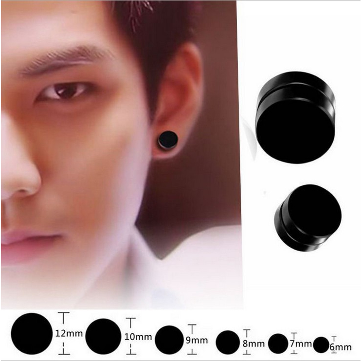 Anting Magnet Pria Hitam Jepit Fake Earring Tindik Telinga Palsu A84