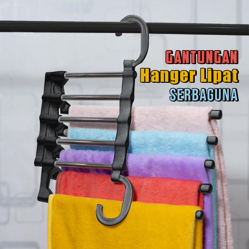 Gantungan 5 IN 1 Celana Multifungsi Magic Hanger Gantungan Baju Celana Jilbab Pakaian