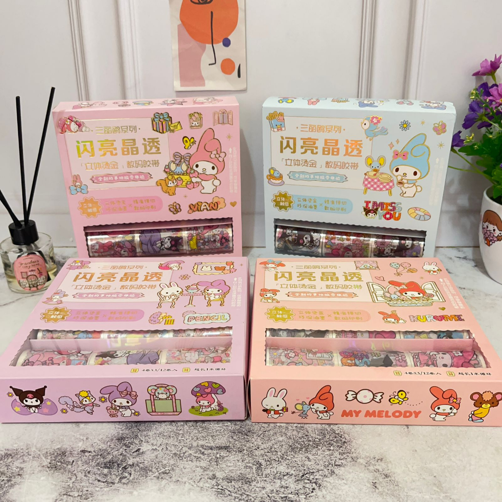 Washi Tape SANRIO CHF 1 BOX isi 12 ROLL Murah Super Lucu Best Quality / Washitape Sanrio Selotip Bergambar Melody Kuromi 1 Boks Premium isi 12 PCS / Stationary Kekinian bisa COD