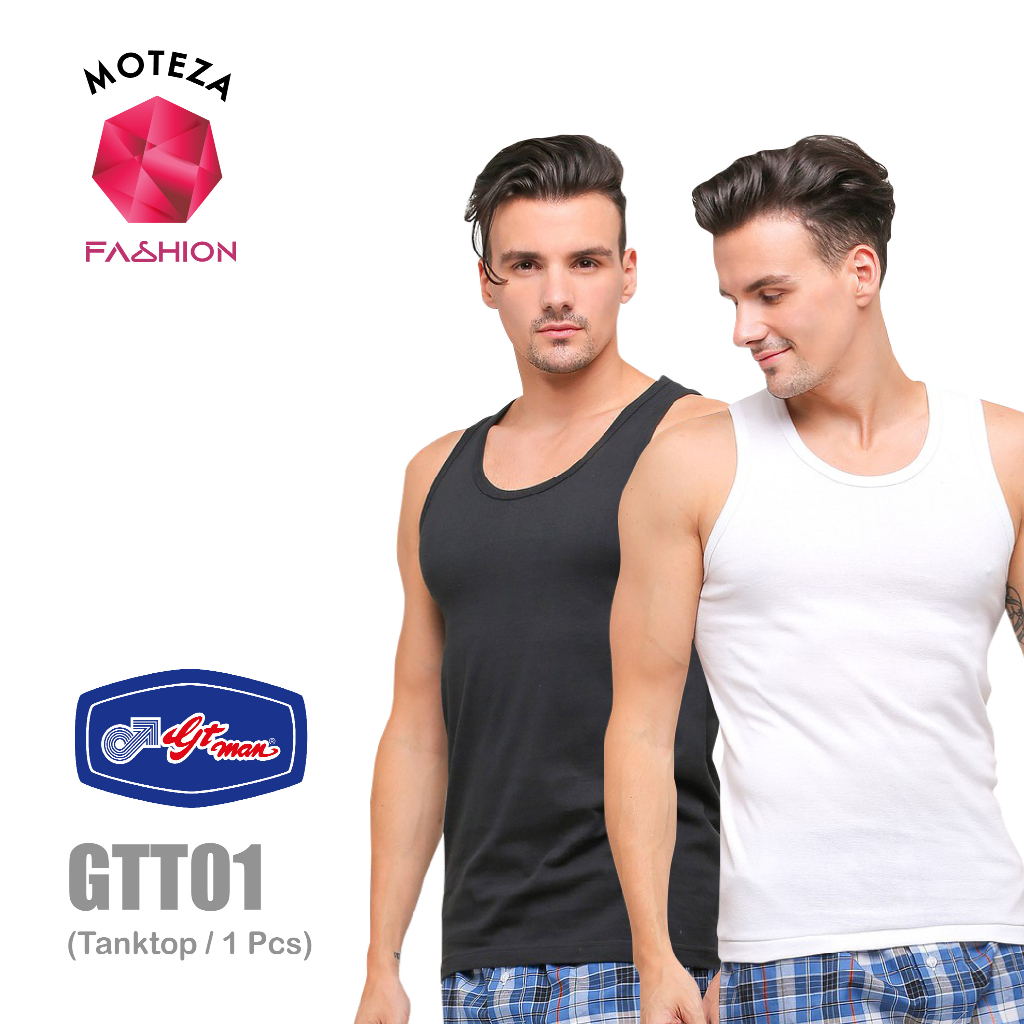 Kaos Dalam Singlet GTMan Tank Top Pria T-Shirt - GT Man GTT 01 / GTT01 - Putih / Hitam