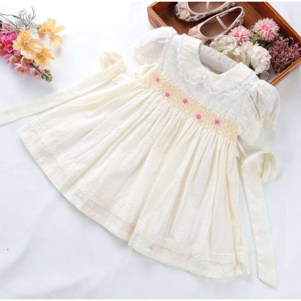 (PREMIUM) Dress Anak Motif / Baju Bayi Motif / Baju Anak Perempuan / Anya Hand Smocked Dress