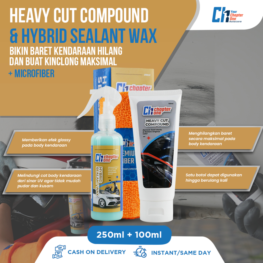 Heavy Cut Compound + Hybrid Sealant Wax | Paket Penghilang Baret &amp; Pengkilap Body Cat Kendaraan by Yourchapterone