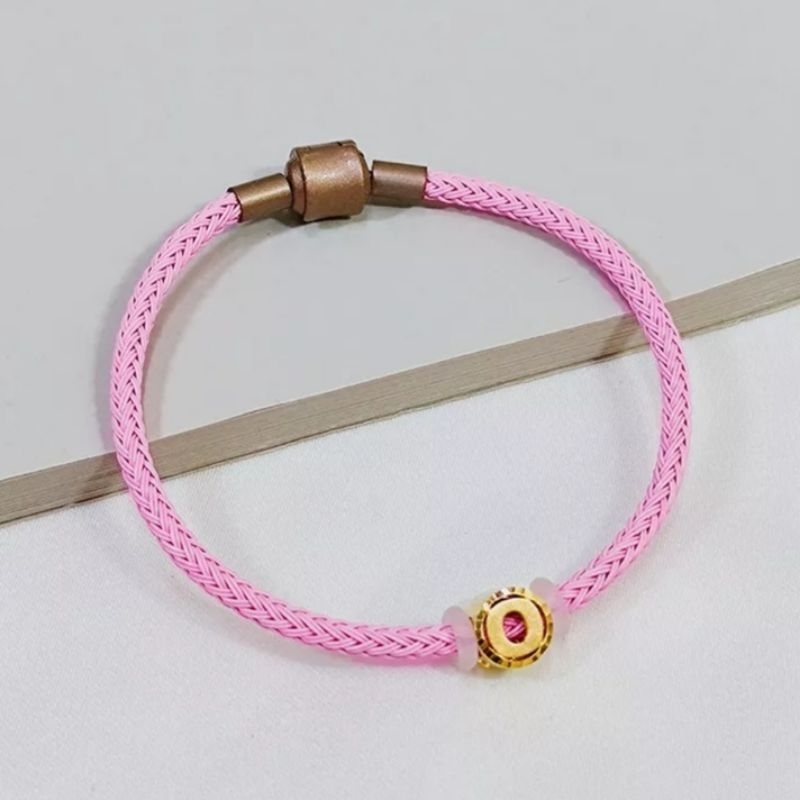 Gelang Tali Liontin Huruf O Bulat Koleksi Josean Elegant Emas Asli