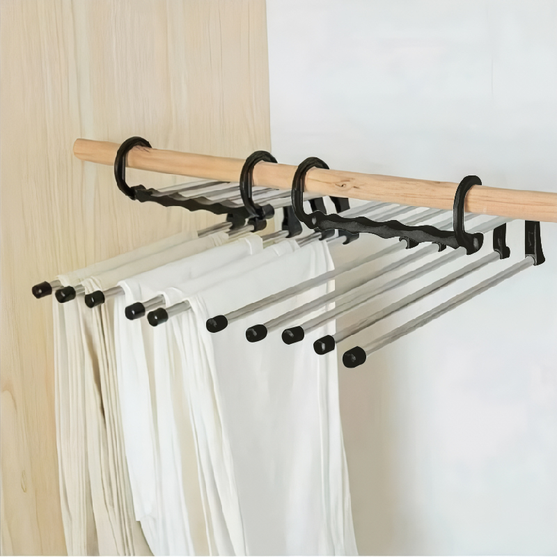 Hanger Lipat KJ2 Gantungan Multilayer 5 in 1 Stainless Steel  Gantungan Baju, Handuk, Hijab Serbaguna