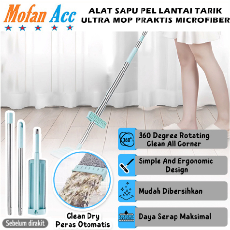 Alat Sapu Pel Lantai Tarik Dorong / Alat Sapu Lipat Praktis Microfiber