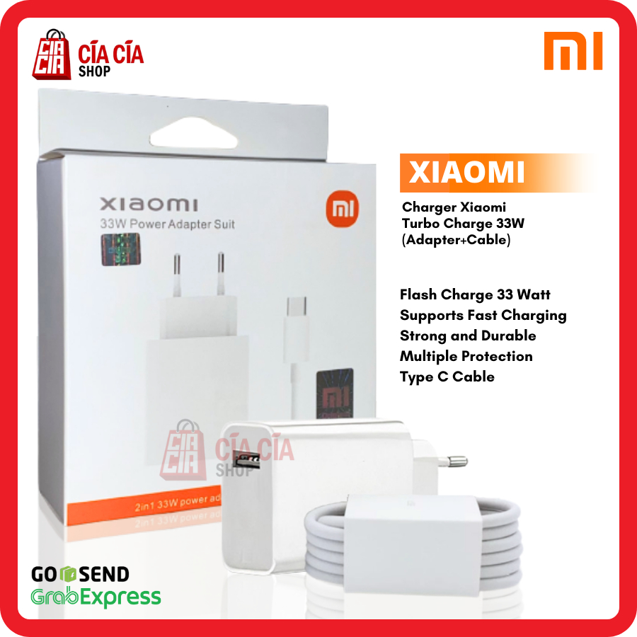 Charger Xiaomi 33W Turbo Charge 33 Watt Type C Xiaomi Turbo Charging Mi10 Poco F2 Redmi Note 9 10 Pro