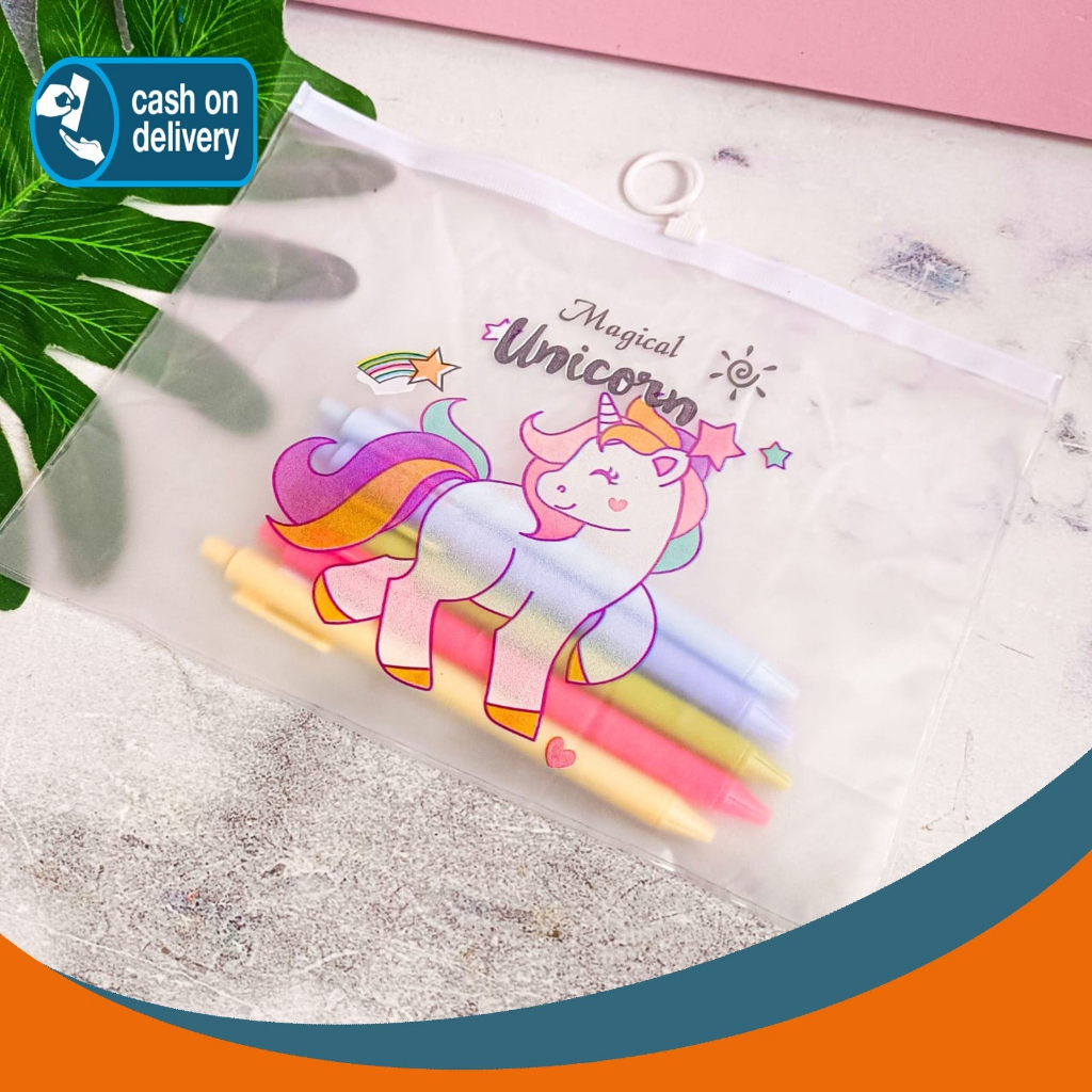 

POUCH TRAVEL BENING LOGO UNICORN TEMPAT PENSIL TRANSPARAN ANTI AIR ALAT PENYIMPANAN MAKE UP