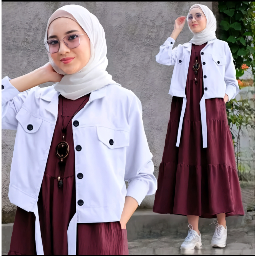 GAMIS ROMPI VALEN BAHAN CRINCLE AIRFLOW / ONE SET 2 IN 1 OUTER DAN DRESS