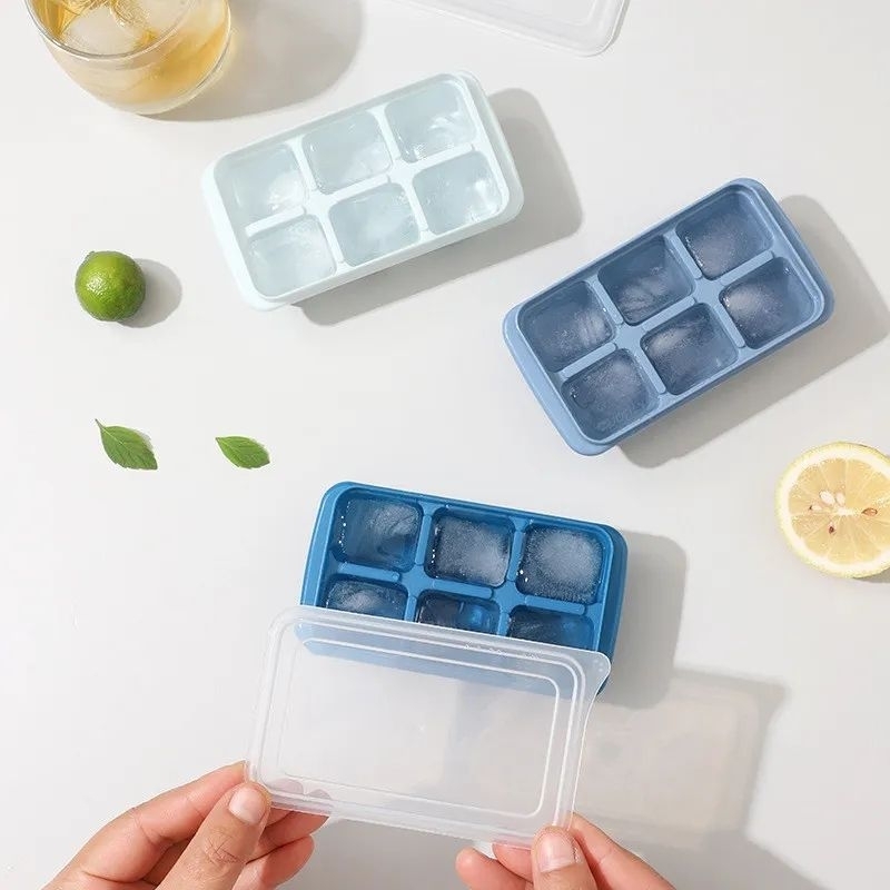 (Pimenova) Tempat Cetakan Es Batu Silikon 6 Grid+Tutup Ice Cube Maker Food Grade