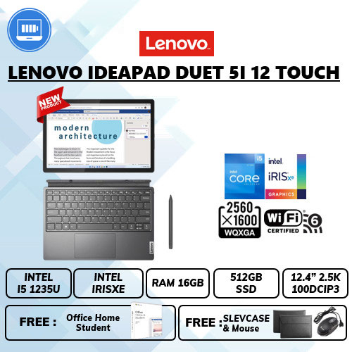 Laptop Le ideapad duet 5i 12 touch i5 1235u Ram 6gb Ssd 512gb