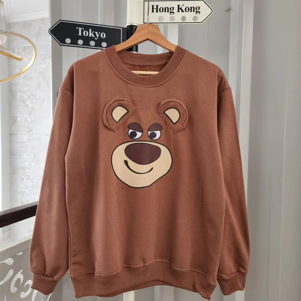 Crewneck Motif Lotso Ear Sweater Remaja Dewasa Gaya Terbaruu Bahan Fleece