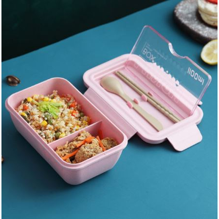 Kotak Makan Lunchbox Gandum 2 Grid 1100 ml Lunchbox Sekat / Kotak Bekal Rantang 2 Sekat Gandum Import FREE Sendok Sumpit