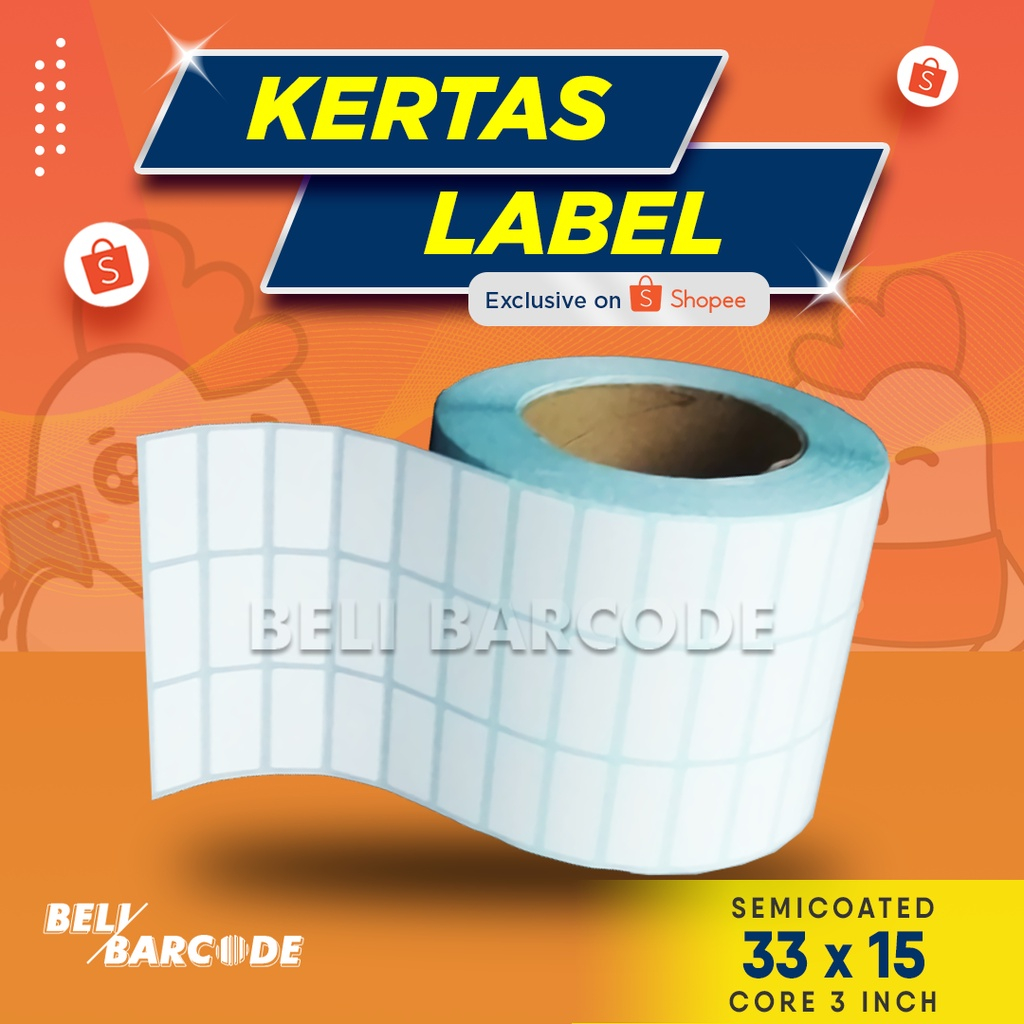 Stiker Label Semicoated 33 x 15 mm 3 Line Gap Perforasi Core Besar