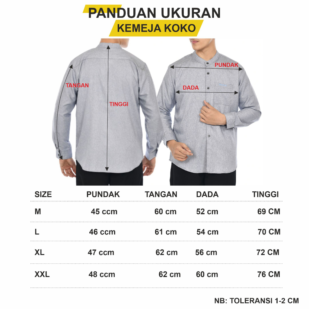 EMWE Kemeja Koko Pria Katun Madinah Premium Lengan Panjang Model Basic Polos Kerah Chiangi