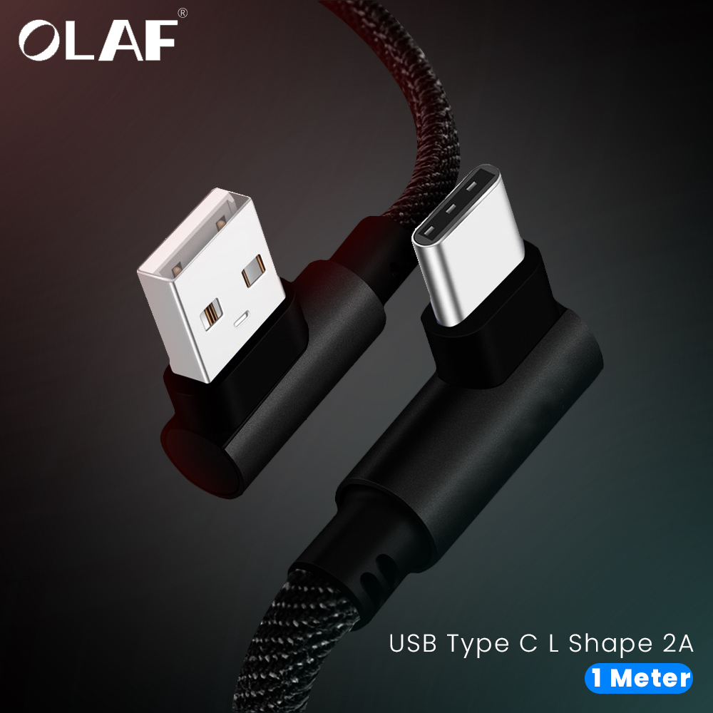 OLAF Kabel Charger USB Type C L Shape 2A 1 Meter - Black
