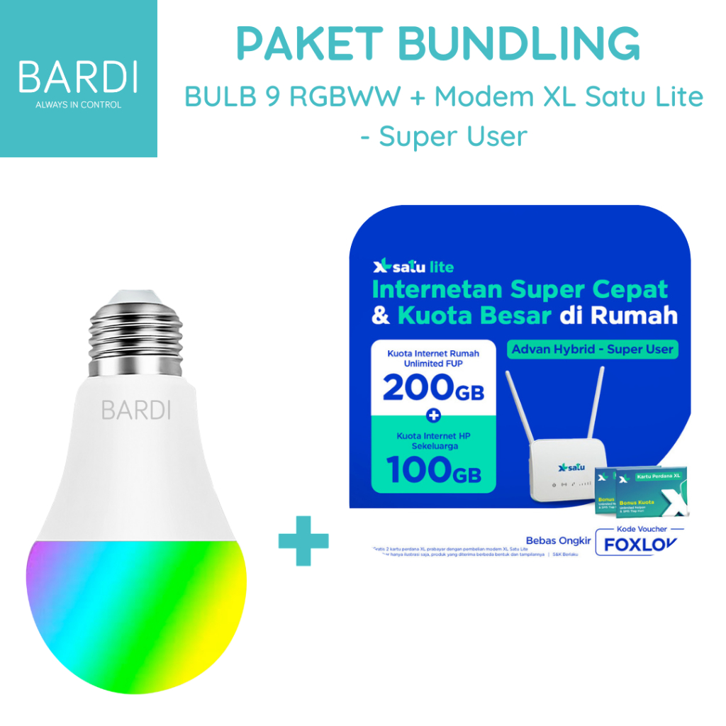 Bundling Smart LED Light Bulb 9W RGBWW + Modem XL SATU Lite Super User